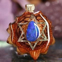 TEP Pendants Australian Blue Opal With Gold Merkaba