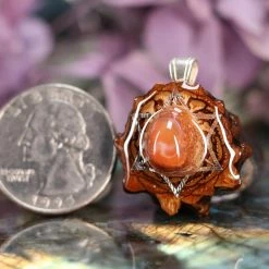 TEP Pendants Mexican Fire Opal With Silver Merkaba