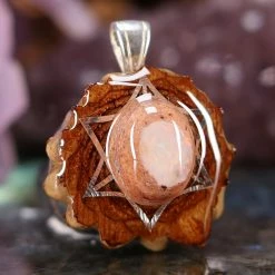 TEP Pendants Mexican Fire Opal With Silver Merkaba