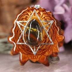 TEP Pendants Tiger Iron With Silver Merkaba 6 TEP Pendants Tiger Iron With Silver Merkaba