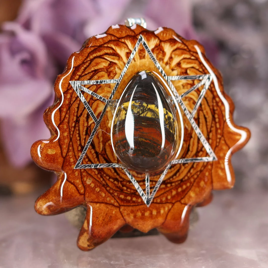 TEP Pendants Tiger Iron With Silver Merkaba 5 TEP Pendants Tiger Iron With Silver Merkaba