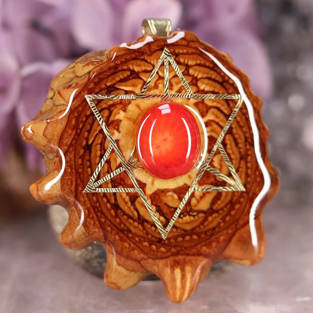 TEP Red Coral With Gold Merkaba 5 TEP Red Coral With Gold Merkaba