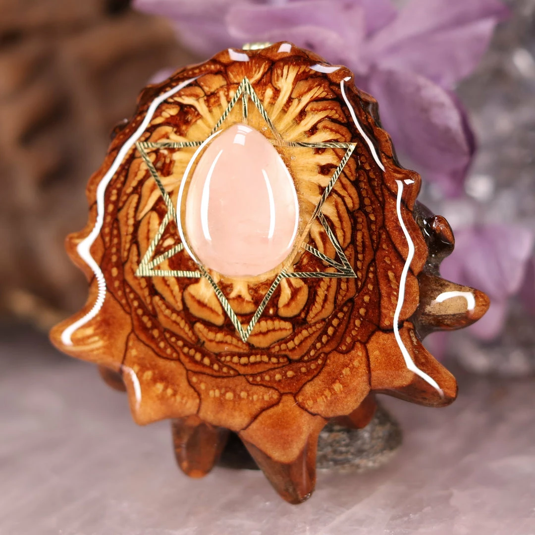 TEP Rose Quartz With Gold Merkaba Pendants 4 TEP Rose Quartz With Gold Merkaba Pendants