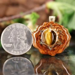 TEP Yellow Tiger's Eye With Gold Merkaba Pendants