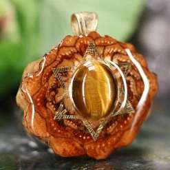 TEP Yellow Tiger's Eye With Gold Merkaba Pendants