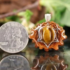 TEP Pendants Yellow Tiger's Eye With Silver Merkaba