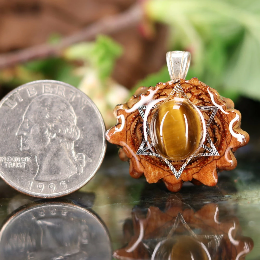 TEP Pendants Yellow Tiger's Eye With Silver Merkaba 4 TEP Pendants Yellow Tiger's Eye With Silver Merkaba