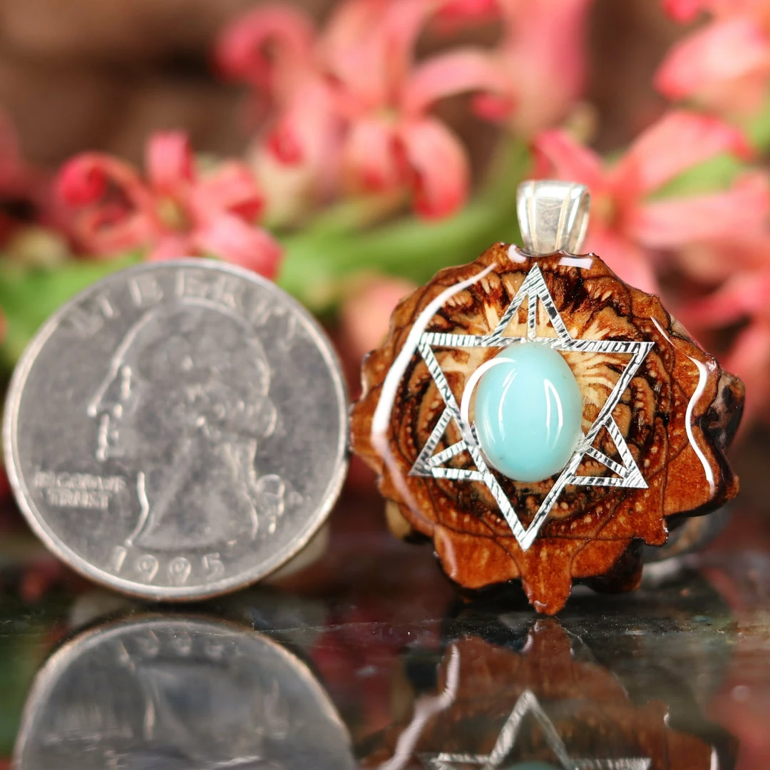 TEP Pendants Turquoise With Silver Merkaba 4 TEP Pendants Turquoise With Silver Merkaba