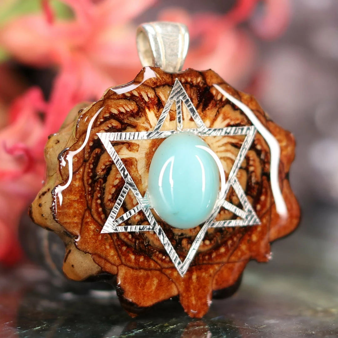 TEP Pendants Turquoise With Silver Merkaba 5 TEP Pendants Turquoise With Silver Merkaba