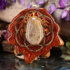 TEP Pendants Petoskey Stone W Gold Seed Of Life And Back Om