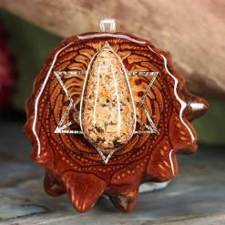 TEP Orgonite With Moonstone With Silver Merkaba And Back Om Pendants