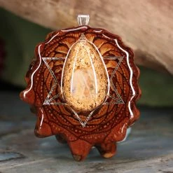 TEP Orgonite With Moonstone With Silver Merkaba And Back Om