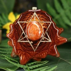 TEP Red Sunstone With Gold Merkaba Pendants