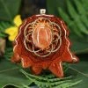 TEP Red Sunstone With Gold Seed Of Life Pendants