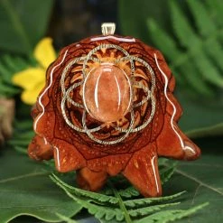 TEP Red Sunstone With Gold Seed Of Life Pendants