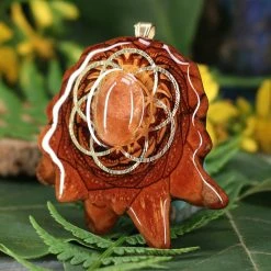 TEP Red Sunstone With Gold Seed Of Life Pendants