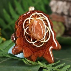 TEP Red Sunstone With Gold Seed Of Life Pendants