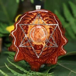 TEP Red Sunstone With Silver Merkaba Pendants