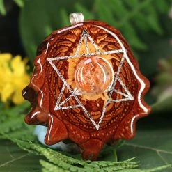 TEP Red Sunstone With Silver Merkaba Pendants