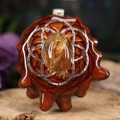 TEP Glowing Rutilated Quartz With Silver Seed Of Life Pendants