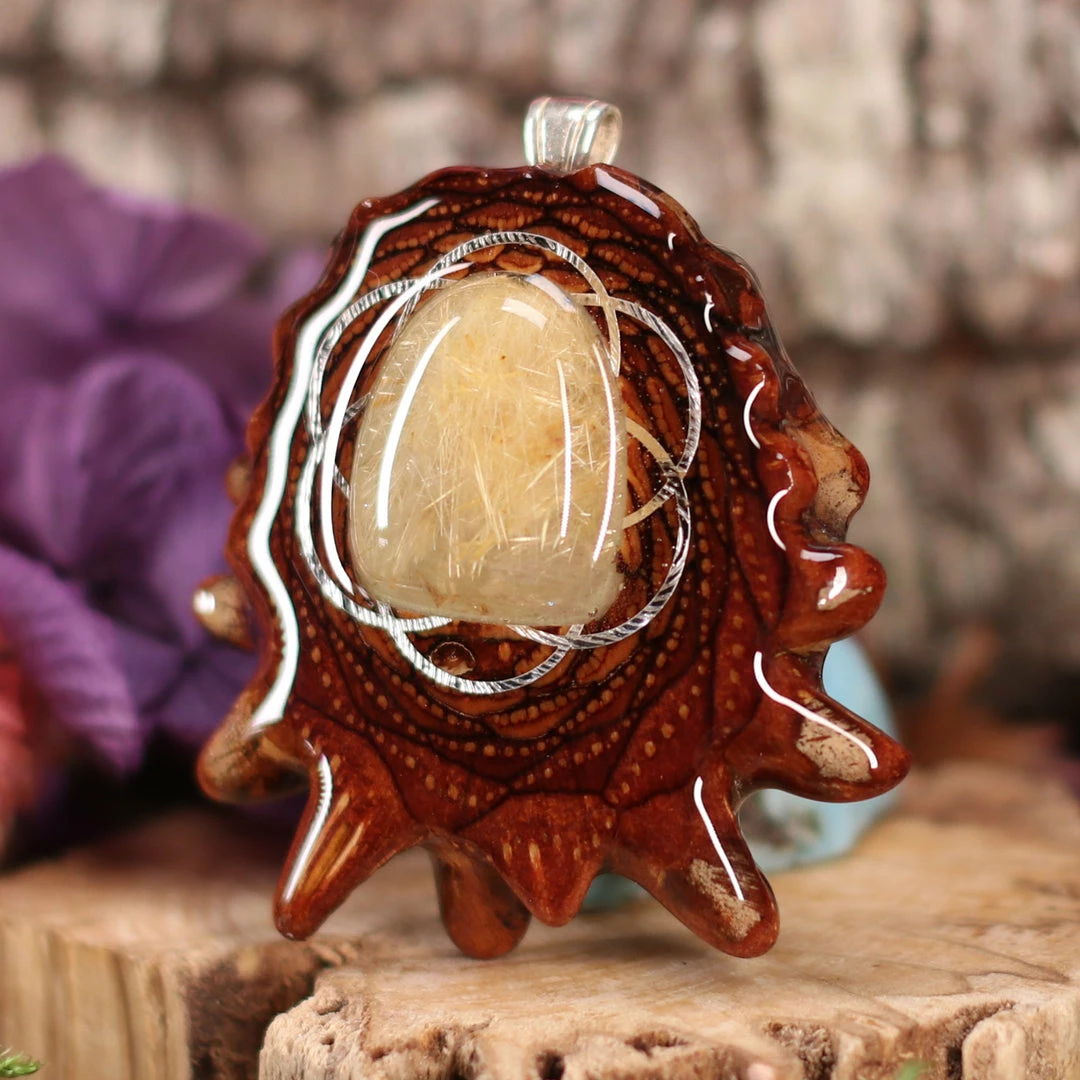 TEP Pendants Glowing Rutilated Quartz With Silver Seed Of Life 4 TEP Pendants Glowing Rutilated Quartz With Silver Seed Of Life