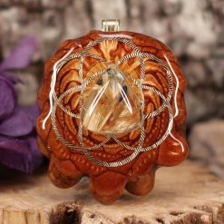 TEP Glowing Rutilated Quartz With Gold Seed Of Life Pendants