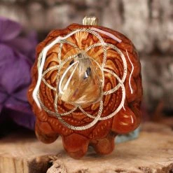 TEP Glowing Rutilated Quartz With Gold Seed Of Life Pendants