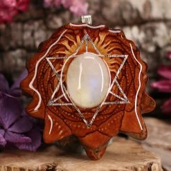 TEP Glowing Moonstone With Silver Merkaba Pendants