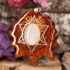 TEP Glowing Moonstone With Silver Merkaba Pendants