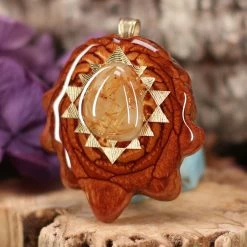 TEP Glowing Rutilated Quartz With Gold Sri Yantra Pendants