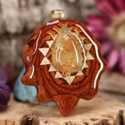TEP Glowing Rutilated Quartz With Gold Sri Yantra Pendants