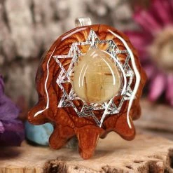 TEP Glowing Rutilated Quartz With Silver 64 Star Tetrahedron Pendants