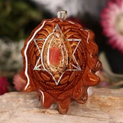 TEP Orgonite With Pink Tourmaline With Silver Merkaba And Back Om Pendants
