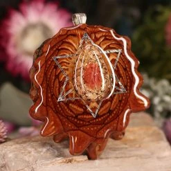 TEP Orgonite With Pink Tourmaline With Silver Merkaba And Back Om Pendants