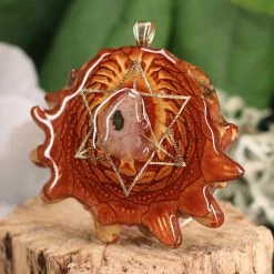 TEP Solar Quartz With Gold Merkaba And Back Om Pendants