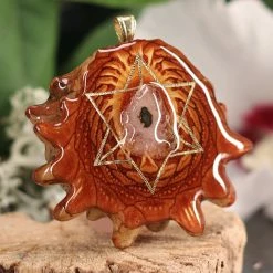 TEP Solar Quartz With Gold Merkaba And Back Om Pendants