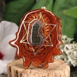 TEP Pendants Solar Quartz With Gold Merkaba And Back Om