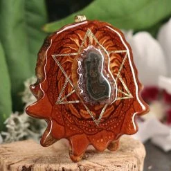 TEP Pendants Solar Quartz With Gold Merkaba And Back Om