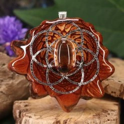 TEP Pendants Yellow Amber With Silver Seed Of Life And Back Om