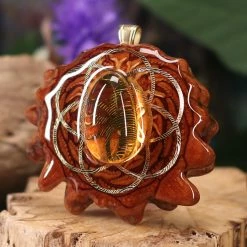 TEP Pendants Yellow Amber With Gold Seed Of Life