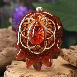 TEP Red Amber With Gold Seed Of Life And Back Om