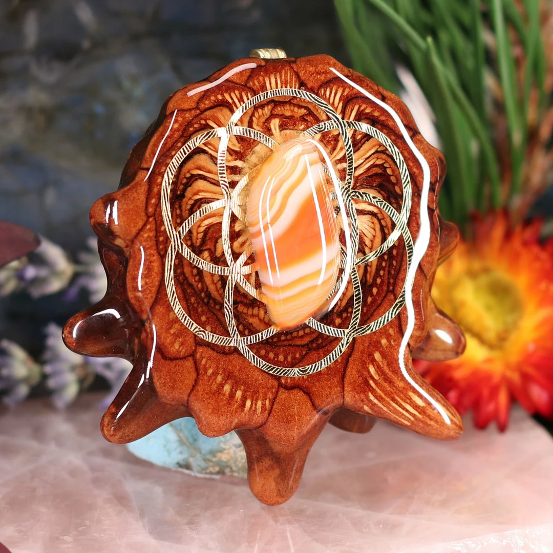 TEP Pendants Carnelian With Gold Seed Of Life 5 TEP Pendants Carnelian With Gold Seed Of Life