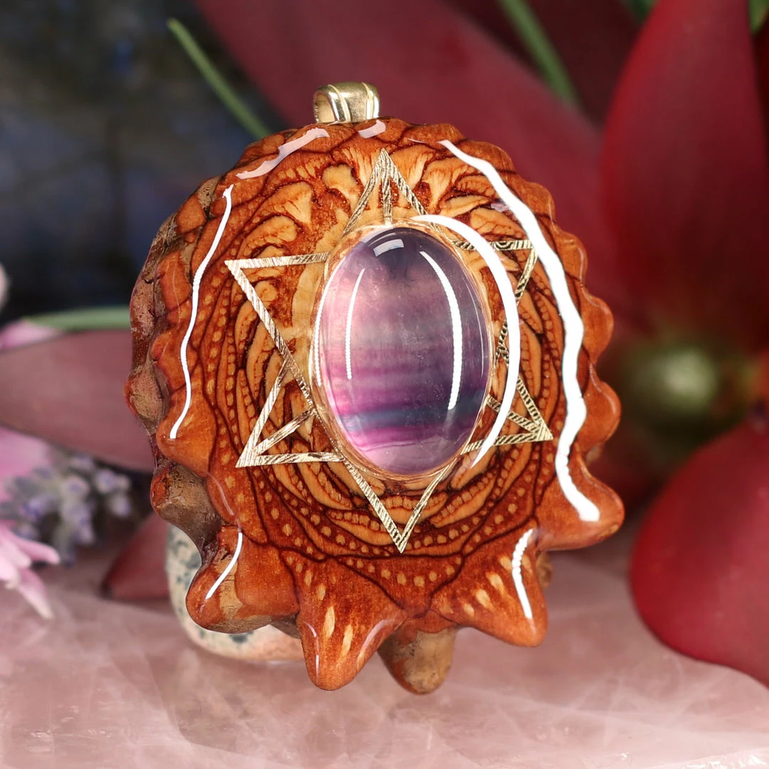 TEP Pendants Fluorite With Gold Merkaba 5 TEP Pendants Fluorite With Gold Merkaba