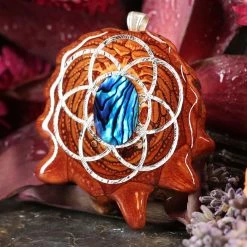 TEP Blue Paua Shell With Silver Seed Of Life Pendants