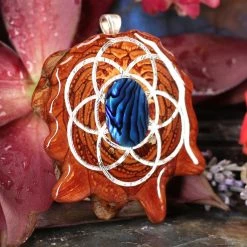 TEP Blue Paua Shell With Silver Seed Of Life Pendants