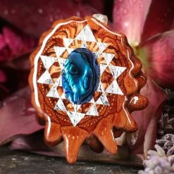 TEP Blue Paua Shell With Silver Sri Yantra Pendants