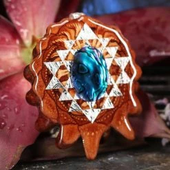 TEP Blue Paua Shell With Silver Sri Yantra Pendants