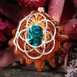 TEP Pendants Green Paua Shell With Silver Seed Of Life