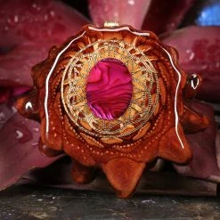 TEP Pendants Pink Paua Shell With Gold Flower Of Life