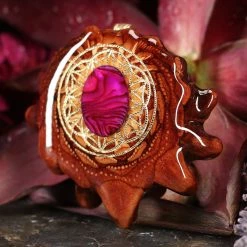 TEP Pendants Pink Paua Shell With Gold Flower Of Life